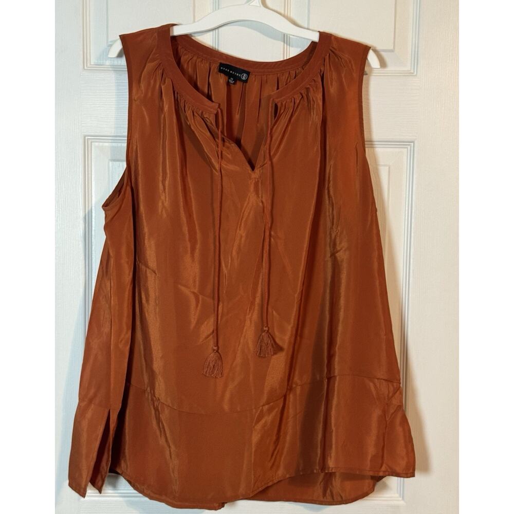 Ryan Wythe Women's Orange Sleeveless Blouse, Tassels, Polyester, 2X